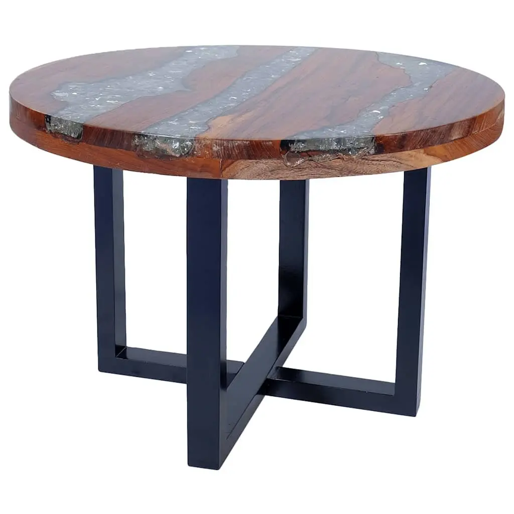 Round Teak and Mango Wood Coffee Table with Resin Accents