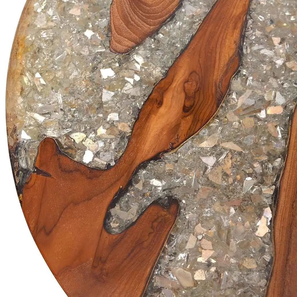 Round Teak and Mango Wood Coffee Table with Resin Accents