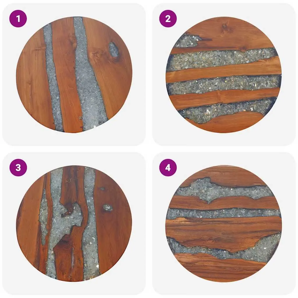 Round Teak and Mango Wood Coffee Table with Resin Accents
