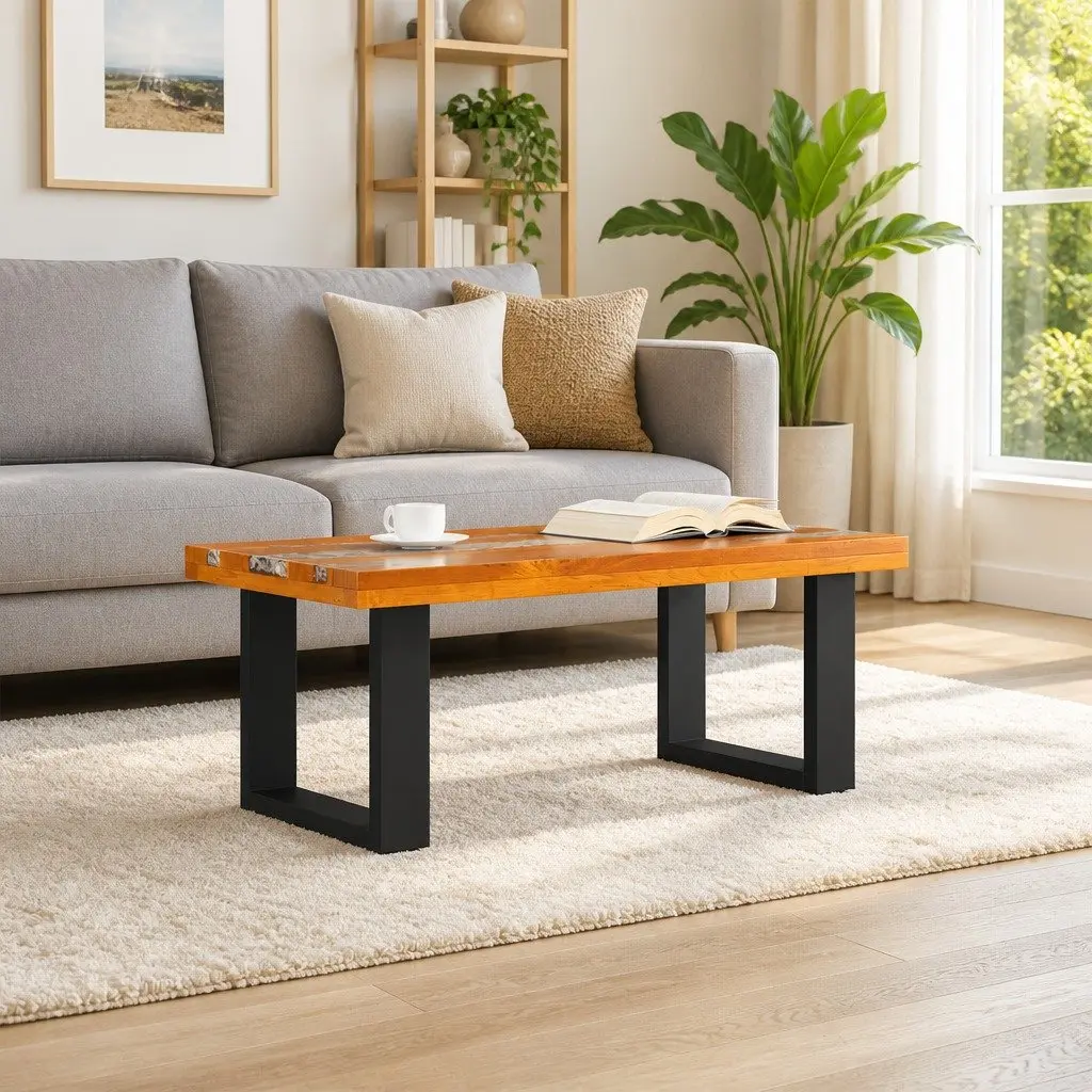 Rectangular Teak and Mango Wood Resin Coffee Table 100x50cm