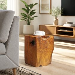 Handmade Solid Teak Stool with Rustic Charm