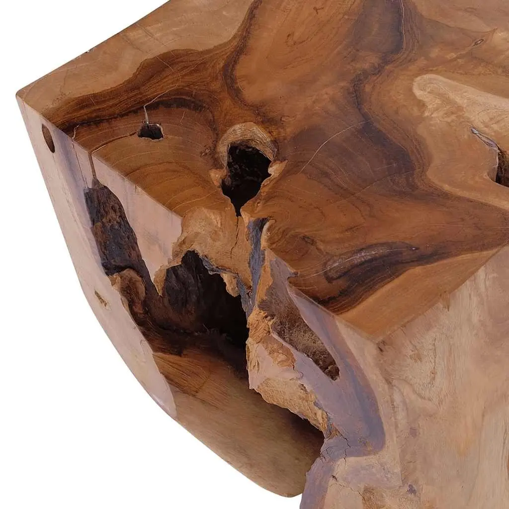 Handmade Solid Teak Stool with Rustic Charm