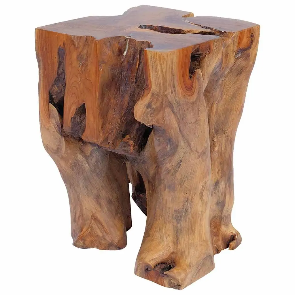 Handmade Solid Teak Stool with Rustic Charm