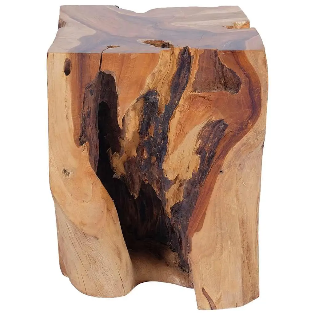 Handmade Solid Teak Stool with Rustic Charm