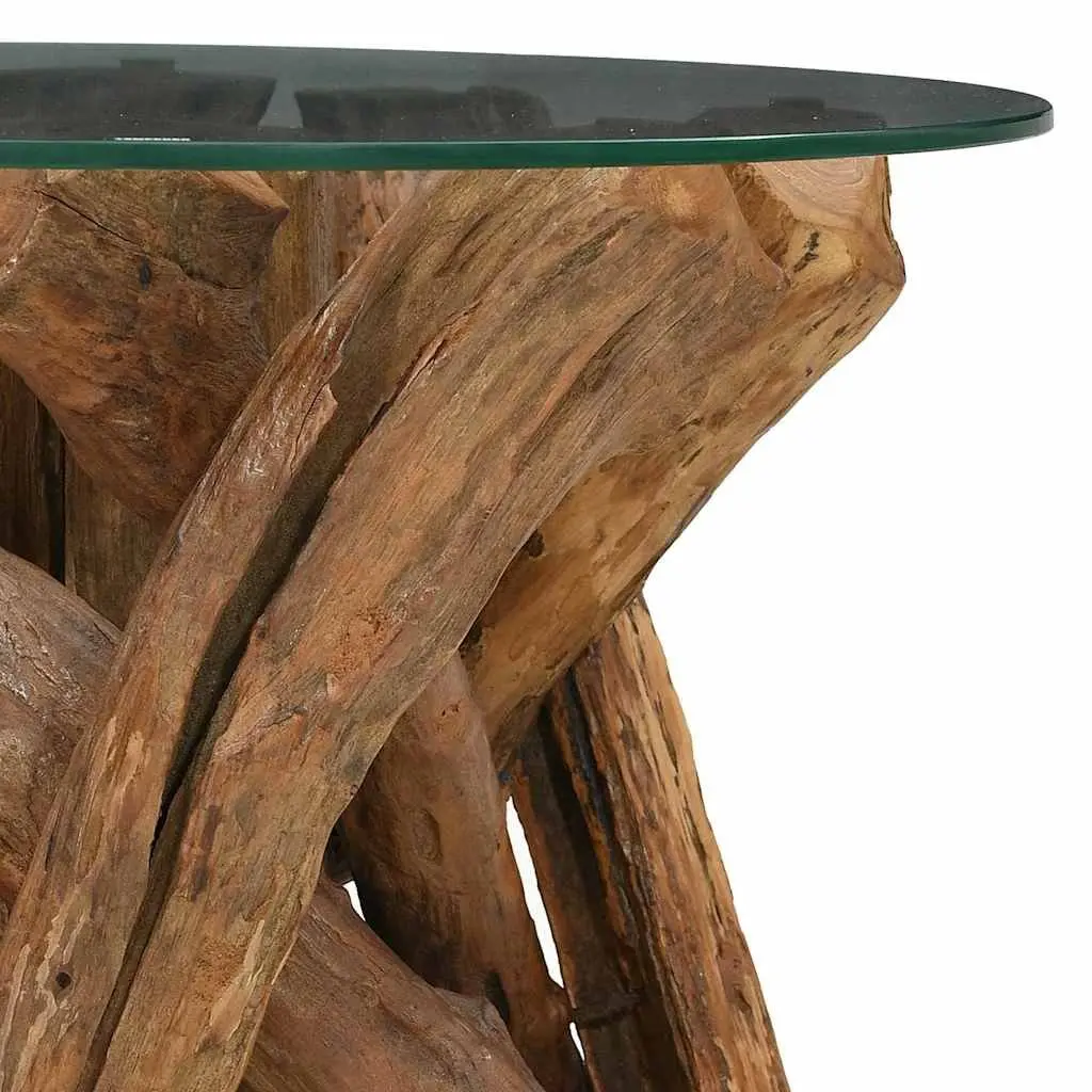 Handmade Coffee Table with Solid Teak Base and Glass Top