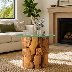 Handcrafted Rustic Coffee Table with Driftwood Base