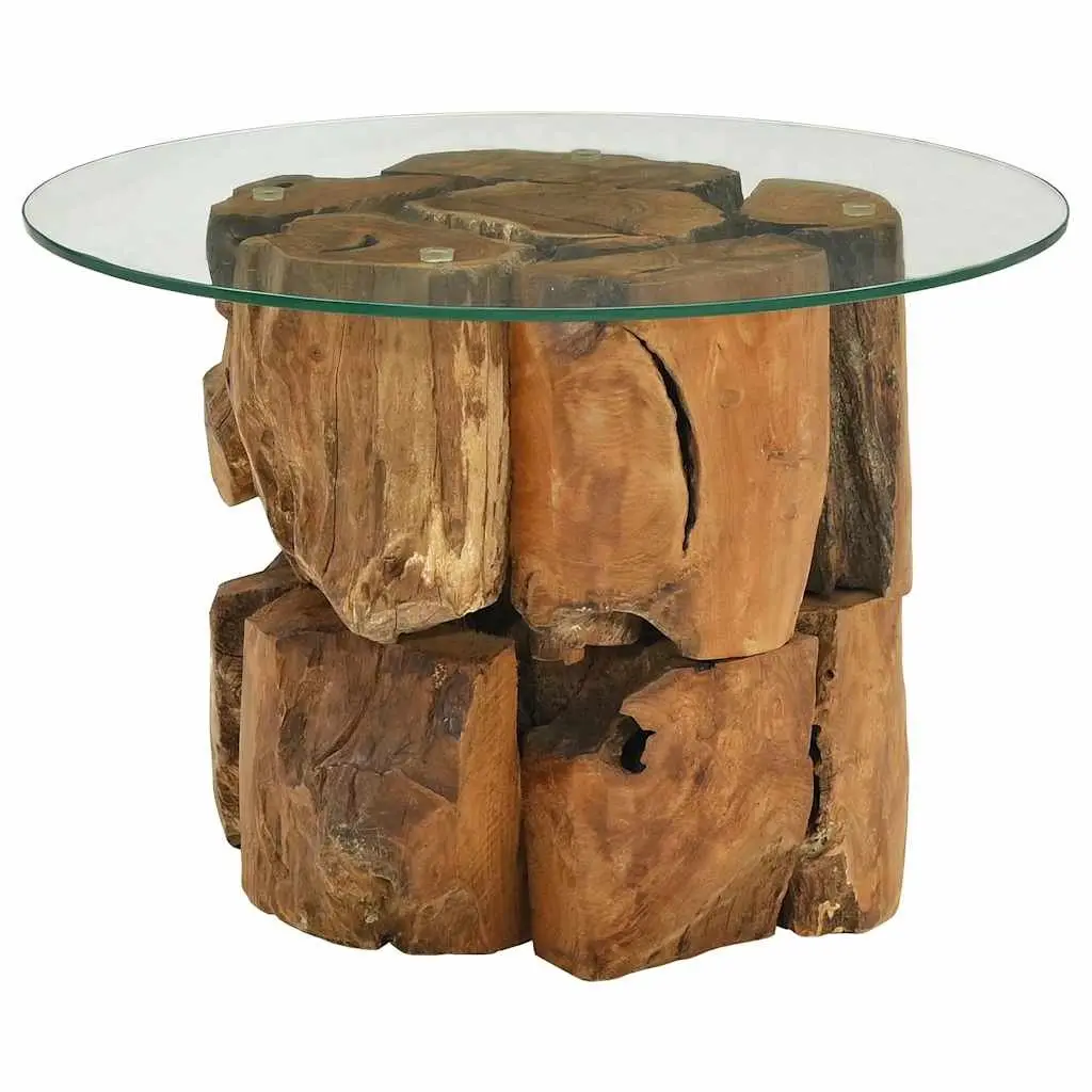 Coffee Table Driftwood Base Tempered Glass Top Rustic Handmade 60cm