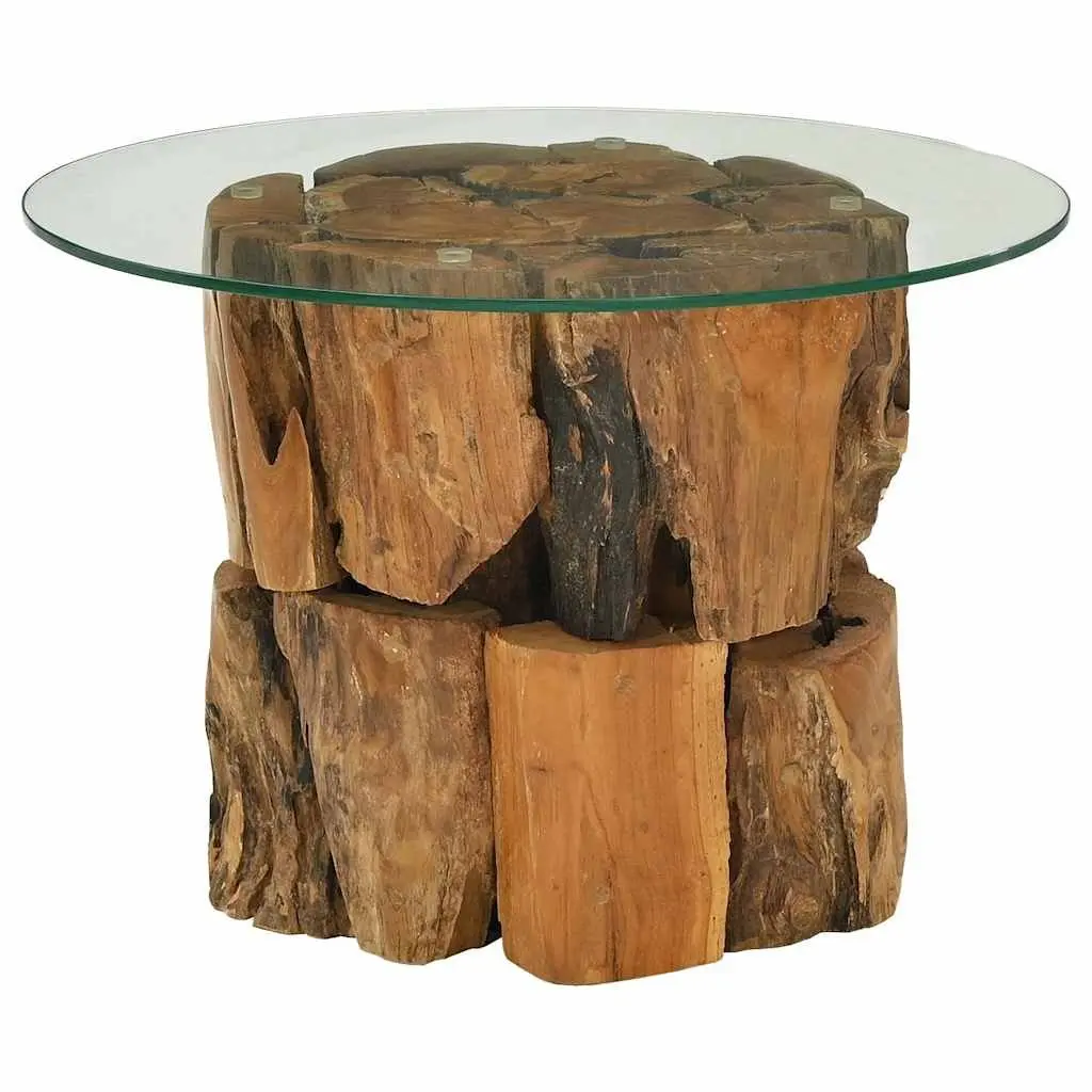 Coffee Table Driftwood Base Tempered Glass Top Rustic Handmade 60cm