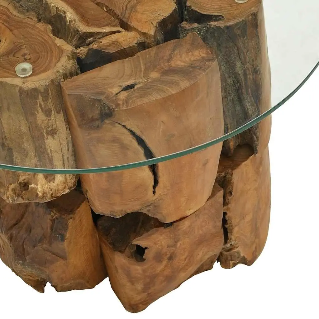 Coffee Table Driftwood Base Tempered Glass Top Rustic Handmade 60cm