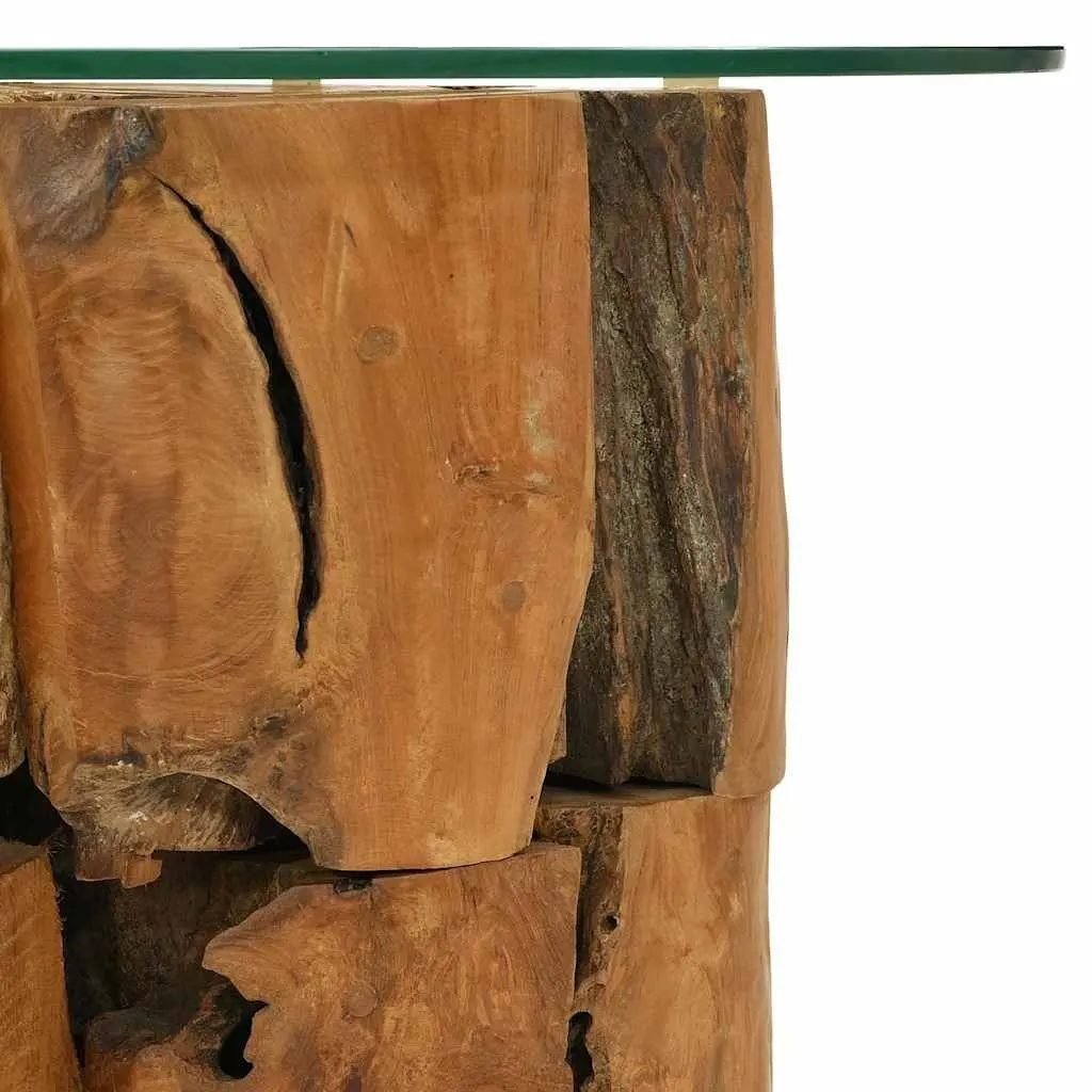 Coffee Table Driftwood Base Tempered Glass Top Rustic Handmade 60cm