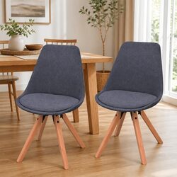 Set of 2 Grey Fabric Dining Chairs with Wooden Legs