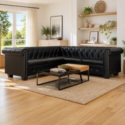 Stylish 5-Seater Chesterfield Corner Sofa in Black