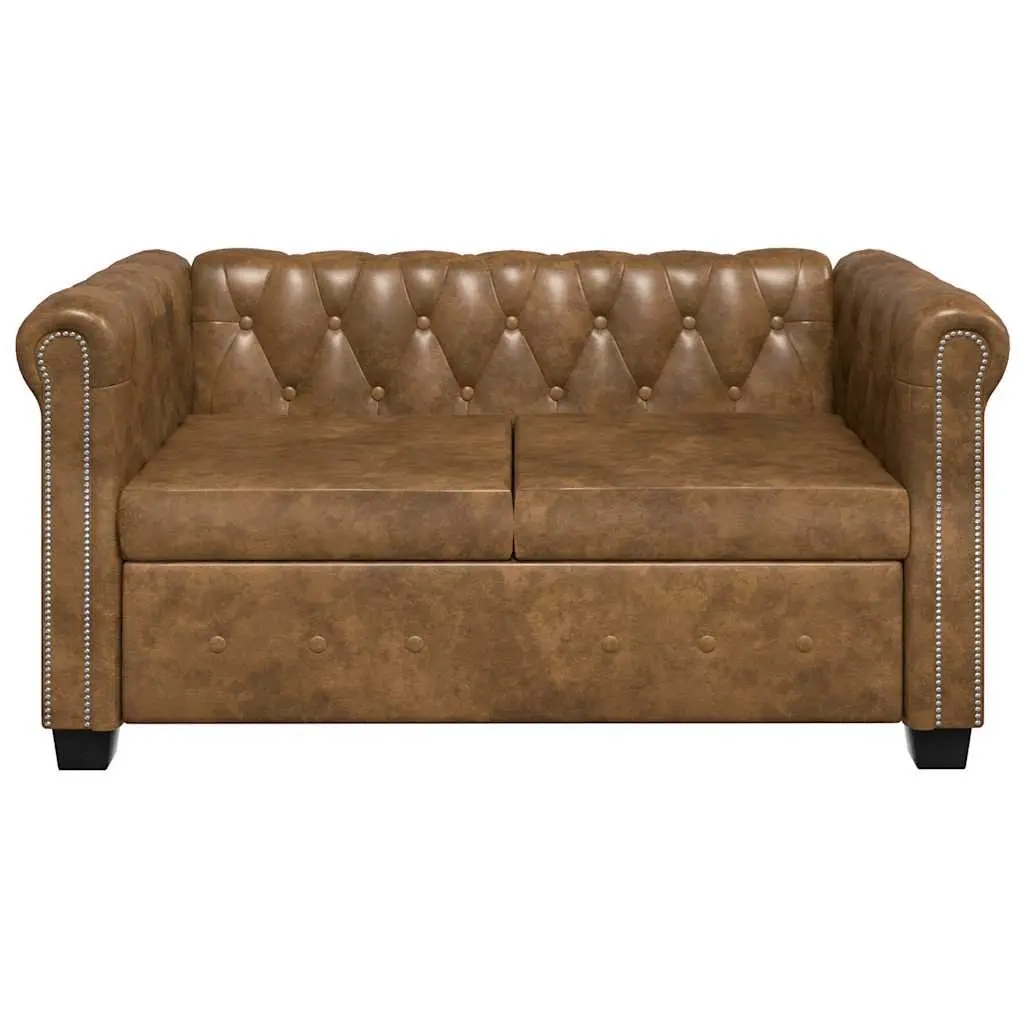 2-Seater Sofa Artificial Leather Brown Chesterfield Tufted Studded