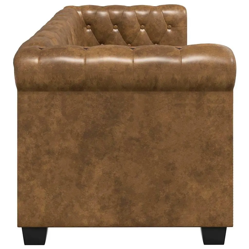 2-Seater Sofa Artificial Leather Brown Chesterfield Tufted Studded