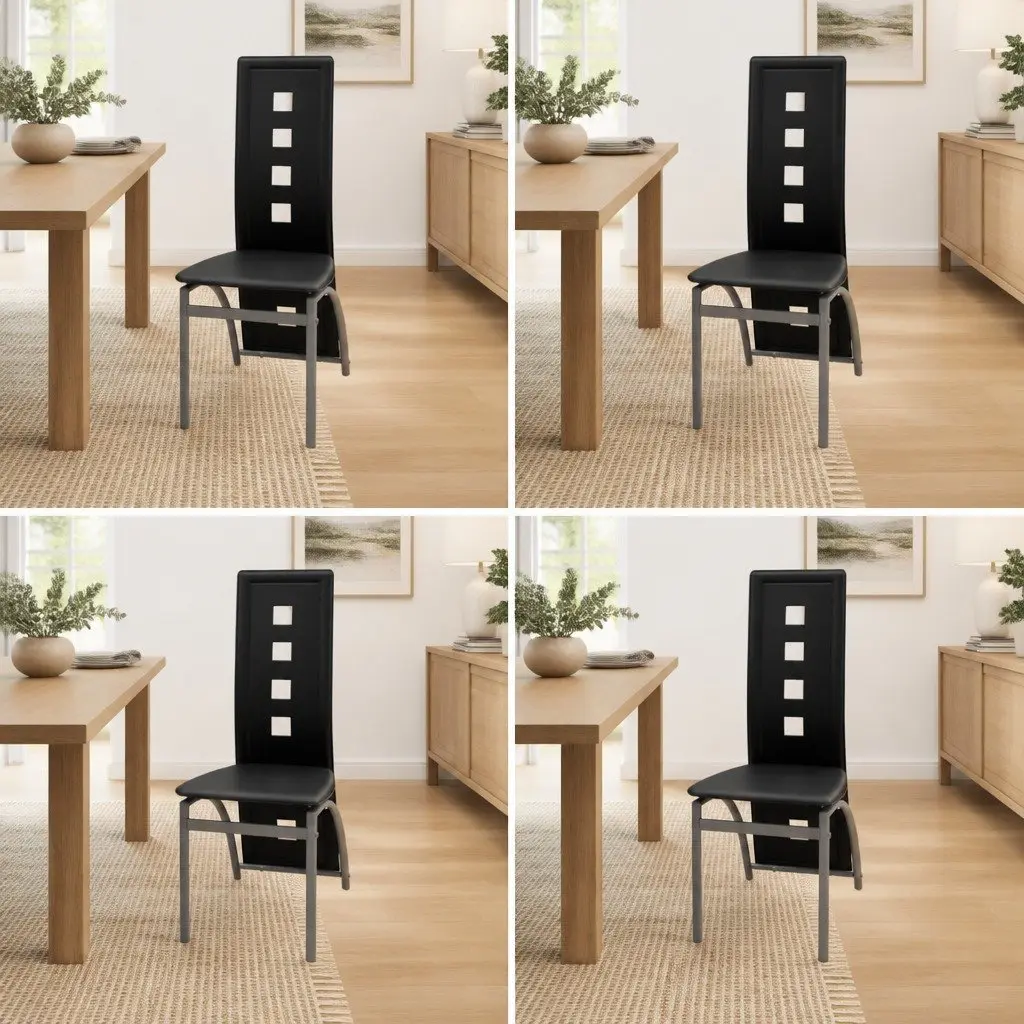 4-Piece Contemporary Black Faux Leather Dining Chair Set