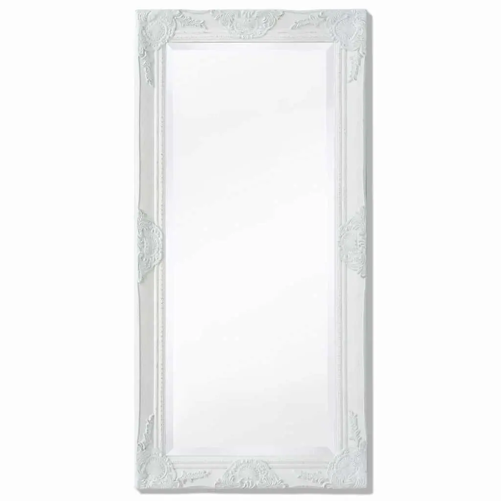 Decorative Wall Mirror with Ornate Baroque White Frame