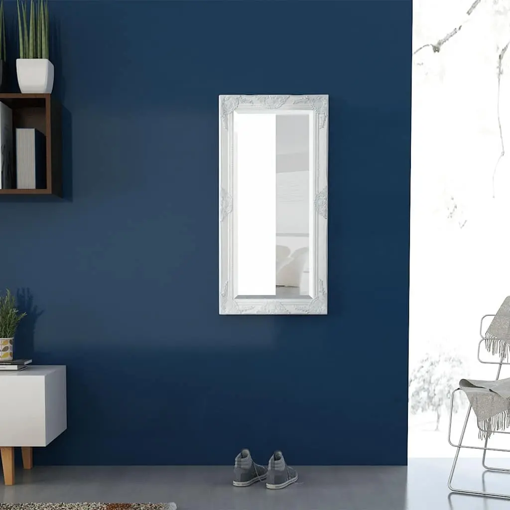 Decorative Wall Mirror with Ornate Baroque White Frame