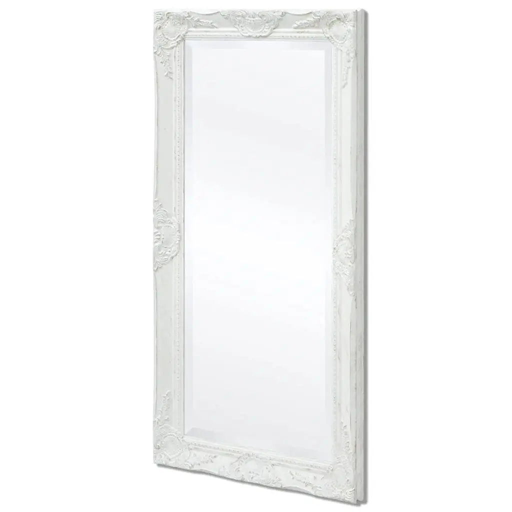 Decorative Wall Mirror with Ornate Baroque White Frame