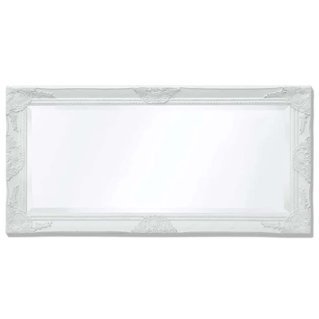 Decorative Wall Mirror with Ornate Baroque White Frame
