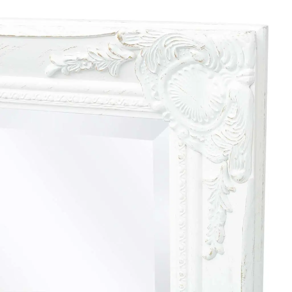 Decorative Wall Mirror with Ornate Baroque White Frame
