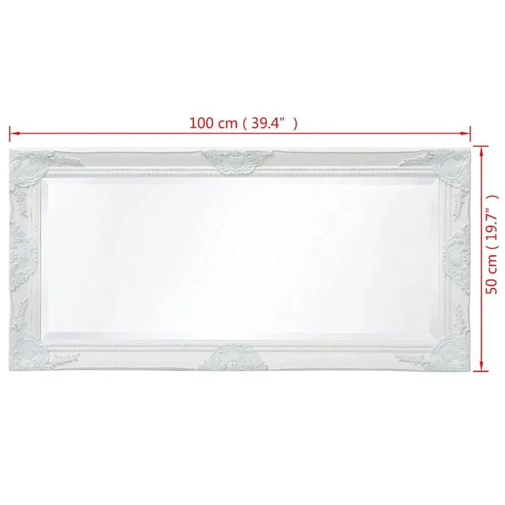 Decorative Wall Mirror with Ornate Baroque White Frame