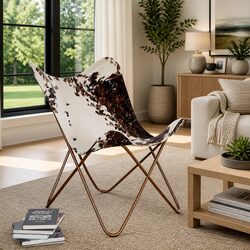Stylish Brown White Cowhide Butterfly Chair for Comfort