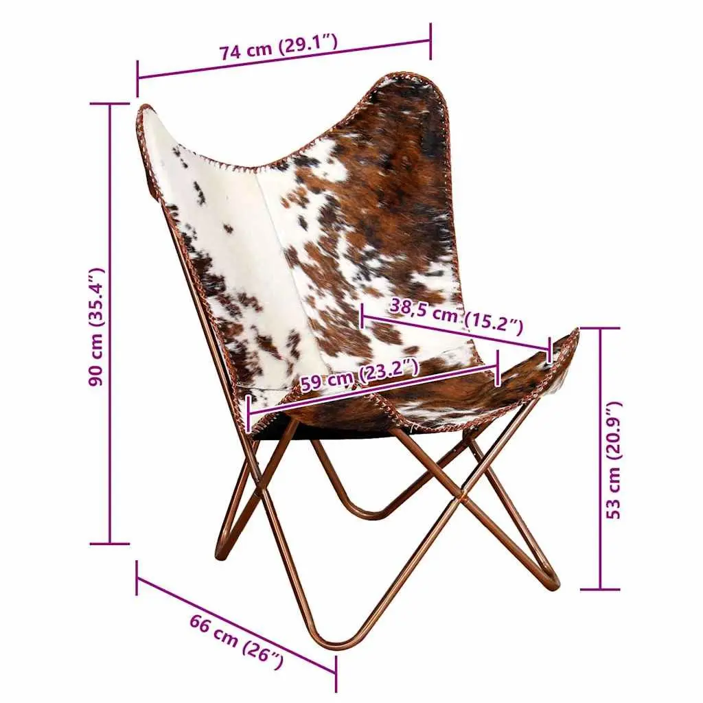 Butterfly Chair Cowhide Leather Brown White Ergonomic Lounge Seat