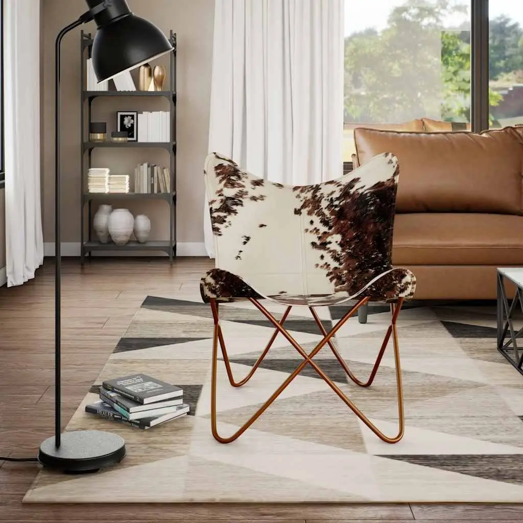 Butterfly Chair Cowhide Leather Brown White Ergonomic Lounge Seat