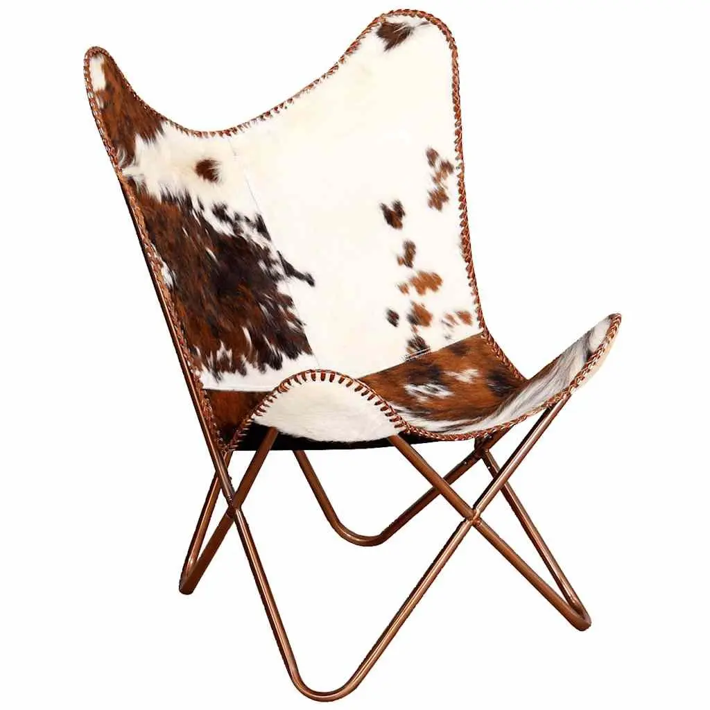 Butterfly Chair Cowhide Leather Brown White Ergonomic Lounge Seat