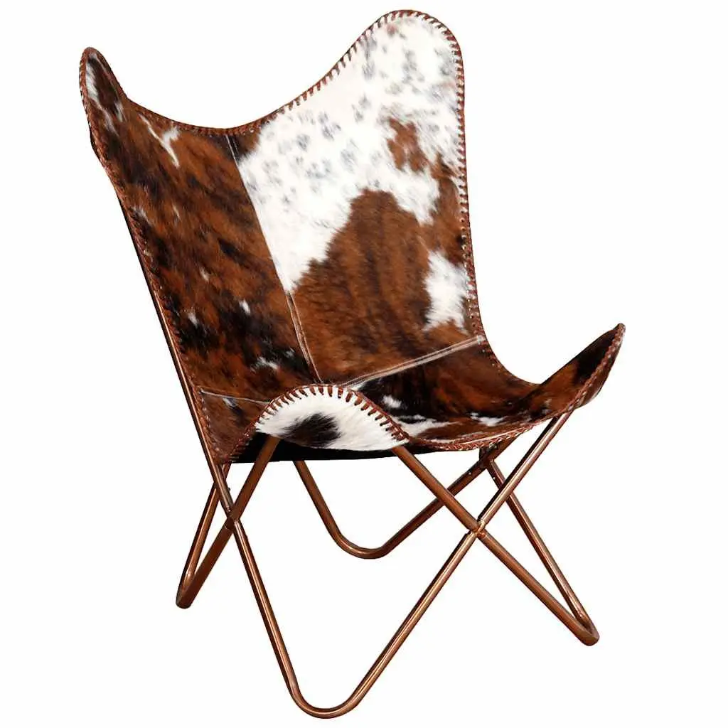 Butterfly Chair Cowhide Leather Brown White Ergonomic Lounge Seat