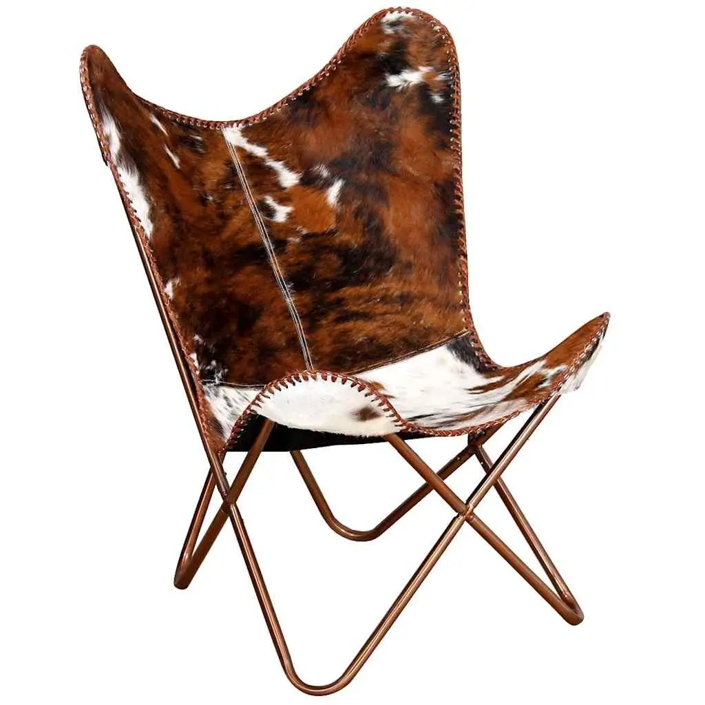 Butterfly Chair Cowhide Leather Brown White Ergonomic Lounge Seat
