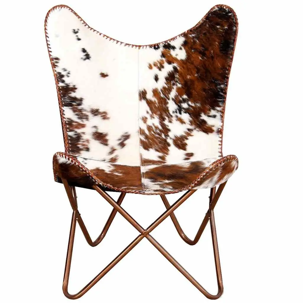 Butterfly Chair Cowhide Leather Brown White Ergonomic Lounge Seat