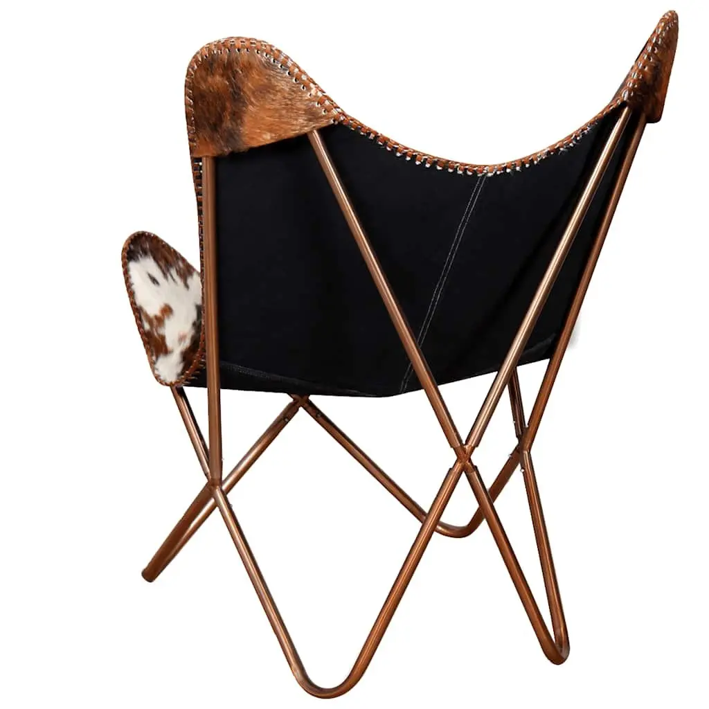 Butterfly Chair Cowhide Leather Brown White Ergonomic Lounge Seat
