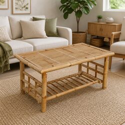Durable Bamboo Coffee Table for Living Room or Outdoors