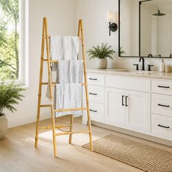 Bamboo Brown Double Towel Ladder with 5 Rungs 50x160cm