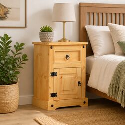 Brown Wooden Nightstand in Mexican Corona Style