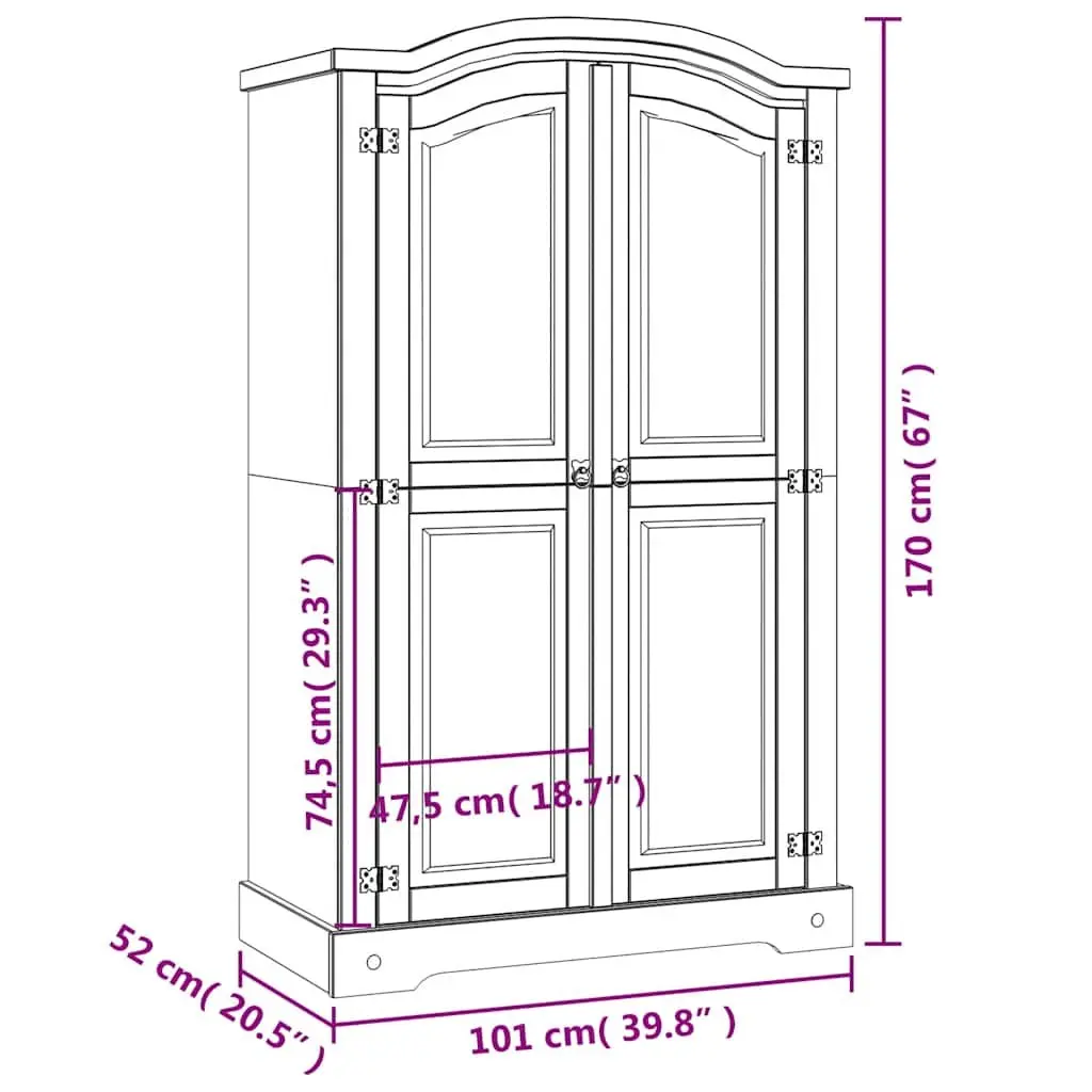 2-Door Mexican Corona Style Wooden Wardrobe
