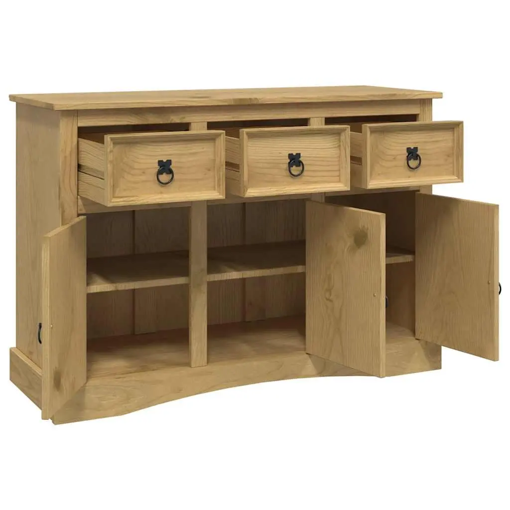 Solid Pinewood Sideboard with 3 Doors and Drawers