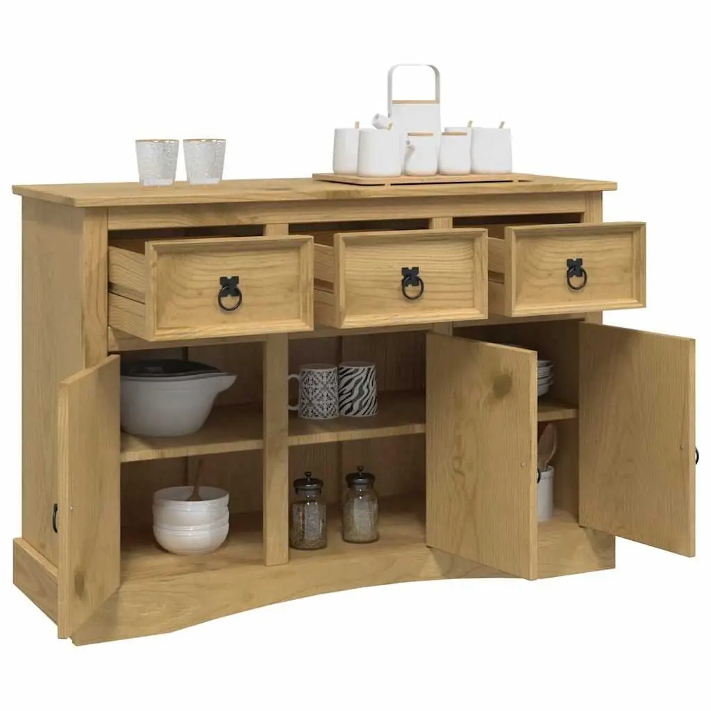 Solid Pinewood Sideboard with 3 Doors and Drawers