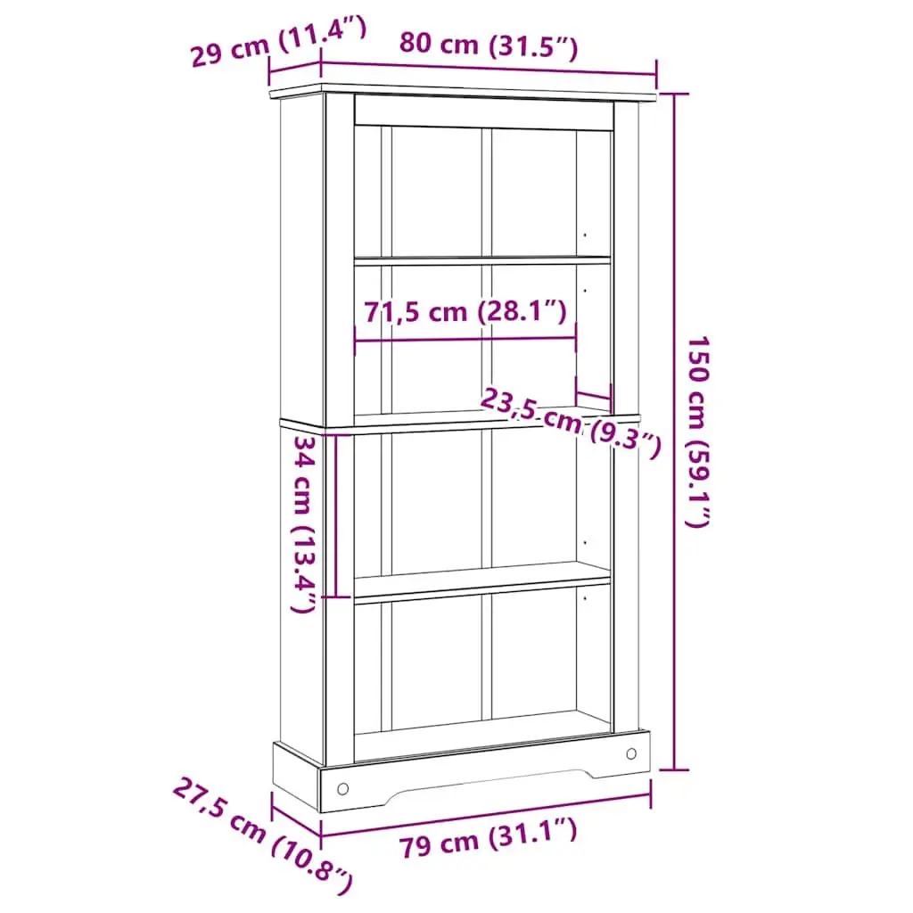 4-Tier Bookcase Wooden Brown Storage Unit Shelving Display 80 x 29 x 150 cm