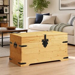 Rustic Wooden Pinewood Storage Chest in Brown