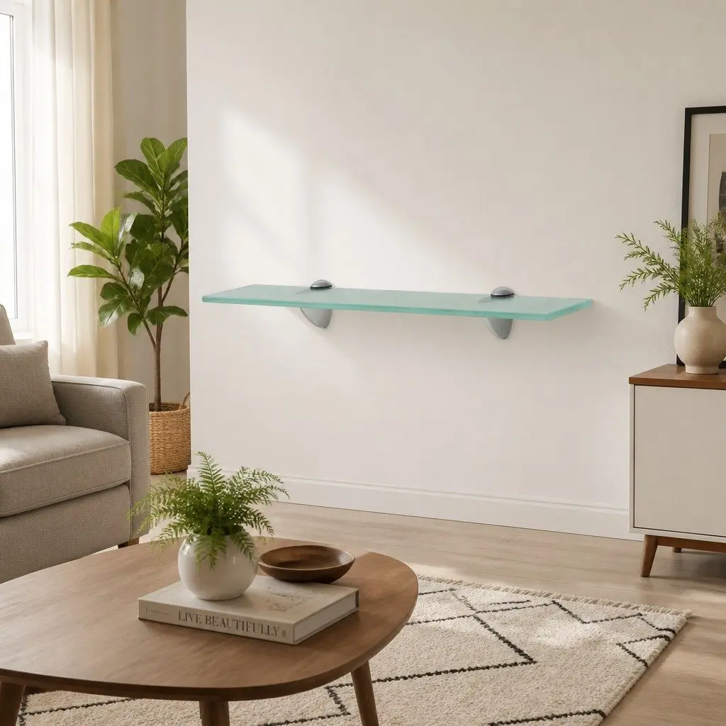 Tempered Glass Floating Wall Shelf 50x20cm with Brackets