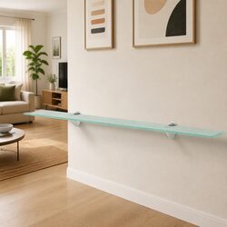 Floating Glass Wall Shelf 90x20 cm Transparent Modern Display Shelving Unit