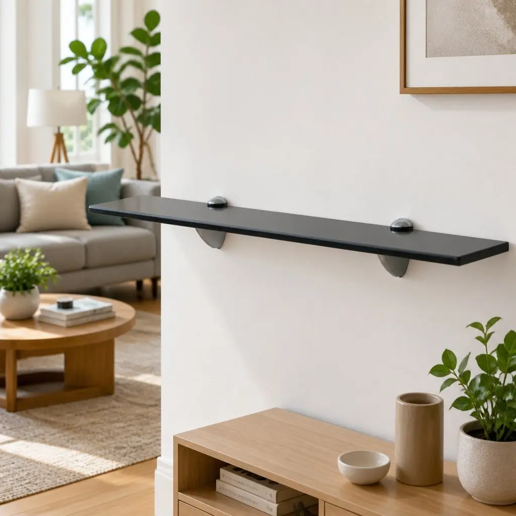 Floating Glass Wall Shelf Tempered Safety Glass 60x20 cm Black