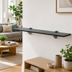 Black Floating Glass Wall Shelf 60x20 cm for Modern Spaces