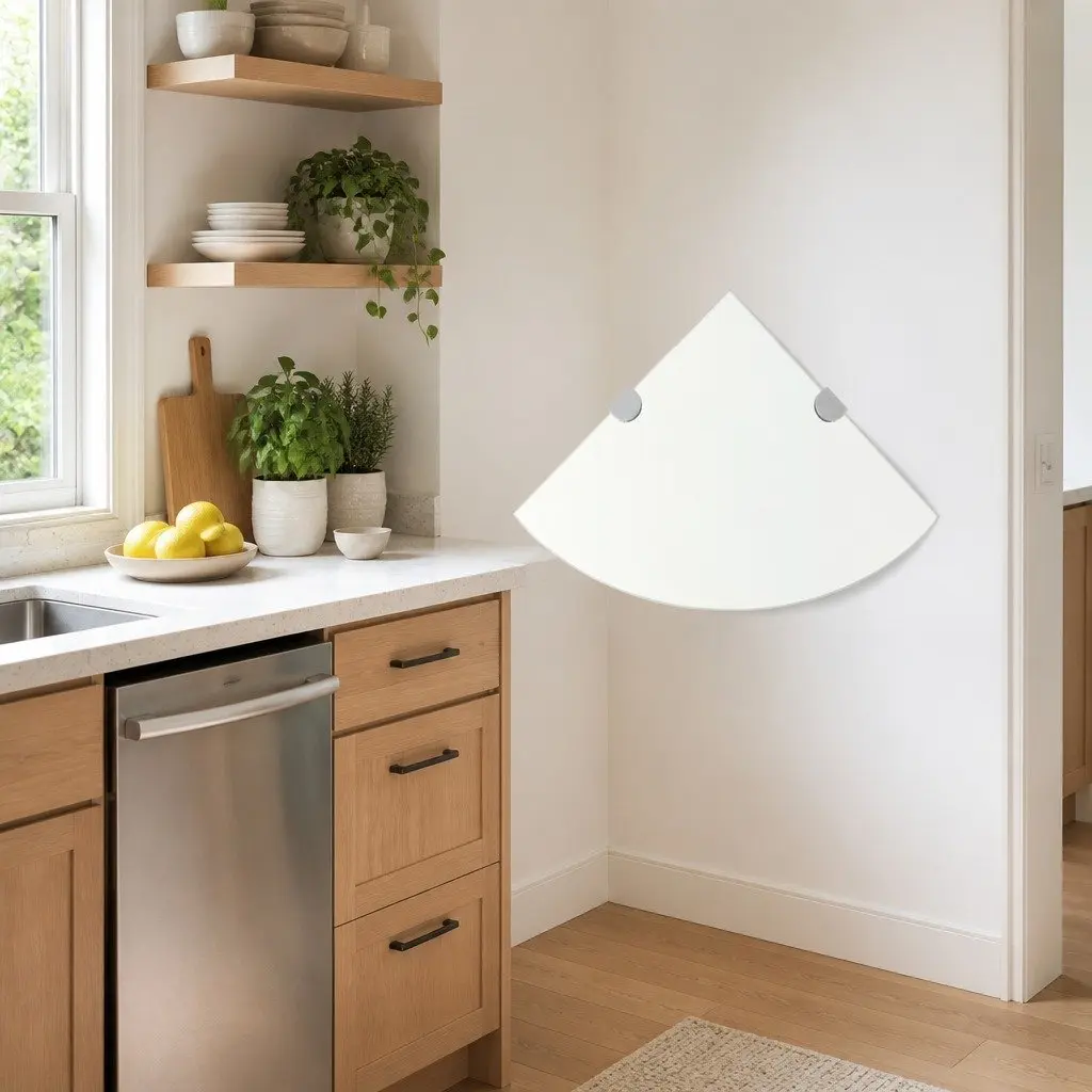 Corner Wall Shelf with Chrome Brackets 25x25cm
