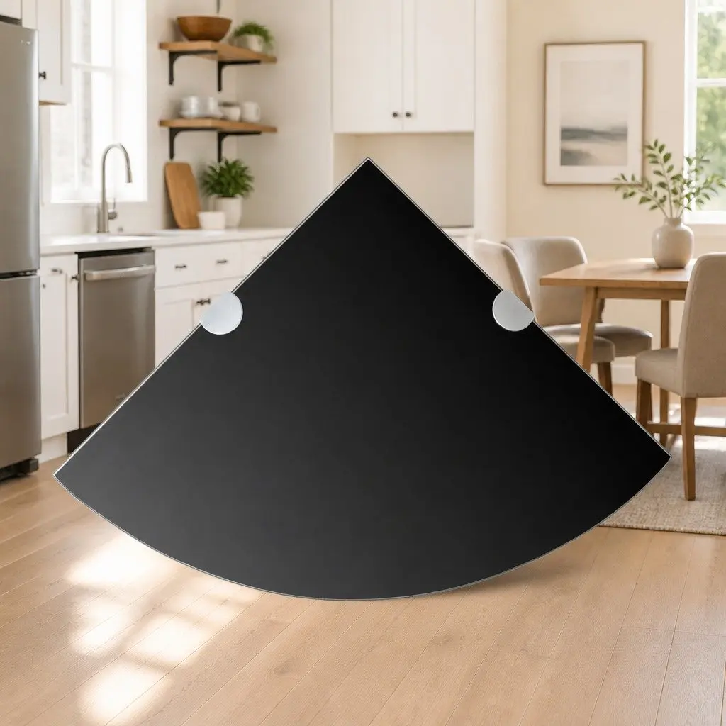 Corner Wall Shelf Black Glass Floating Storage Bathroom Kitchen Living Room 25cm