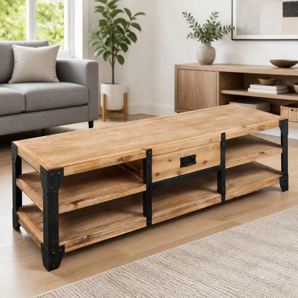 Solid Wood TV Stand for Living Room Storage