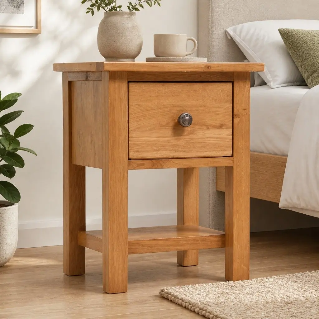 Wooden Bedside Table with Storage Drawer for Bedrooms