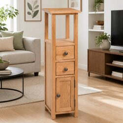 Tall Solid Oak Wood Corner Storage Cabinet 26x26x94cm